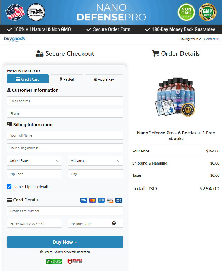 Nano Defense Pro Order Form